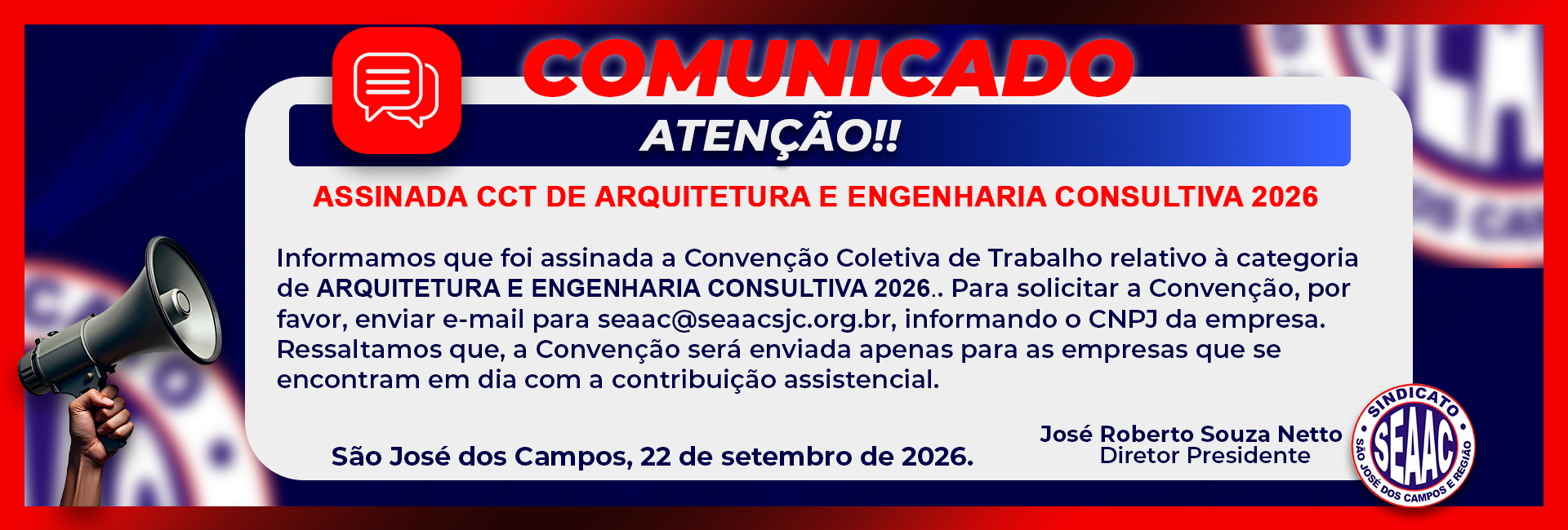 banner Comunicados ARQUITETURA E ENGENHARIA CONSULTIVA 2026